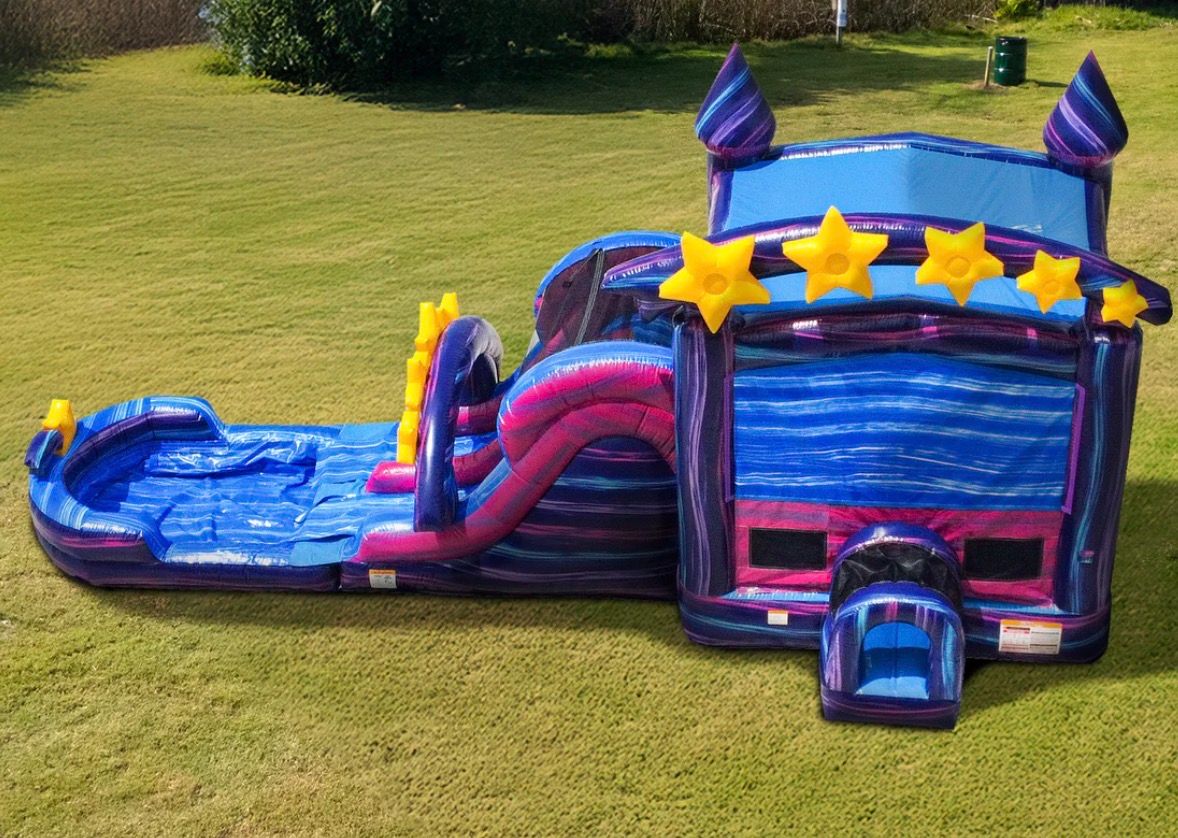 Galaxy Star Castle 15ft Bounce House with Dual Lane Water Slide + Basketball Hoop — photo 1 of 1