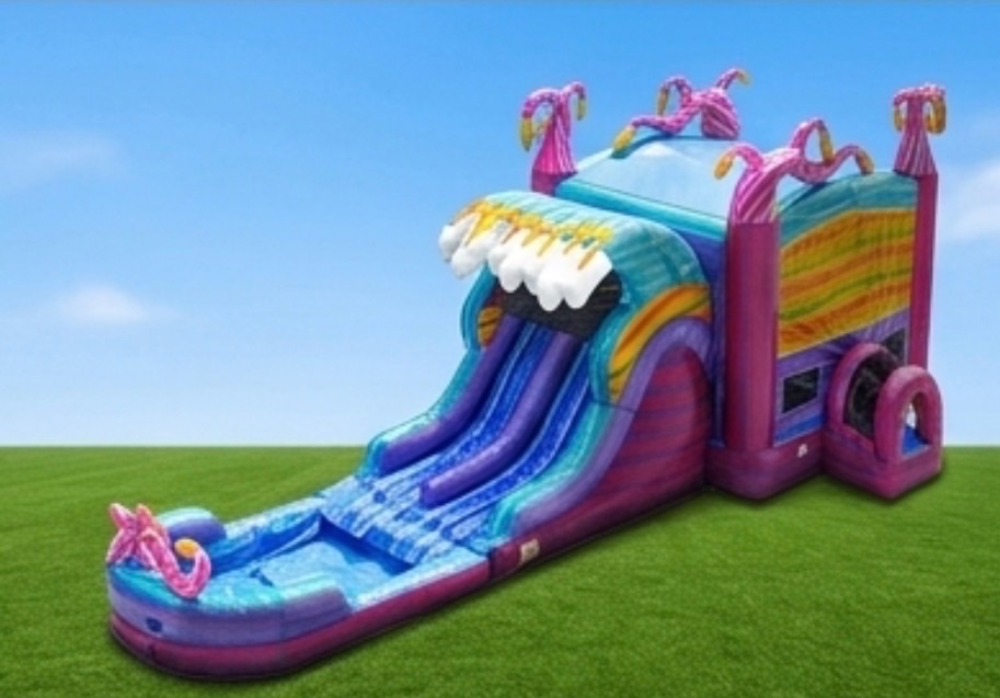 Mysterious Jungle 15ft Bounce House with Dual Lane Water Slide + Basketball Hoop — photo 1 of 1